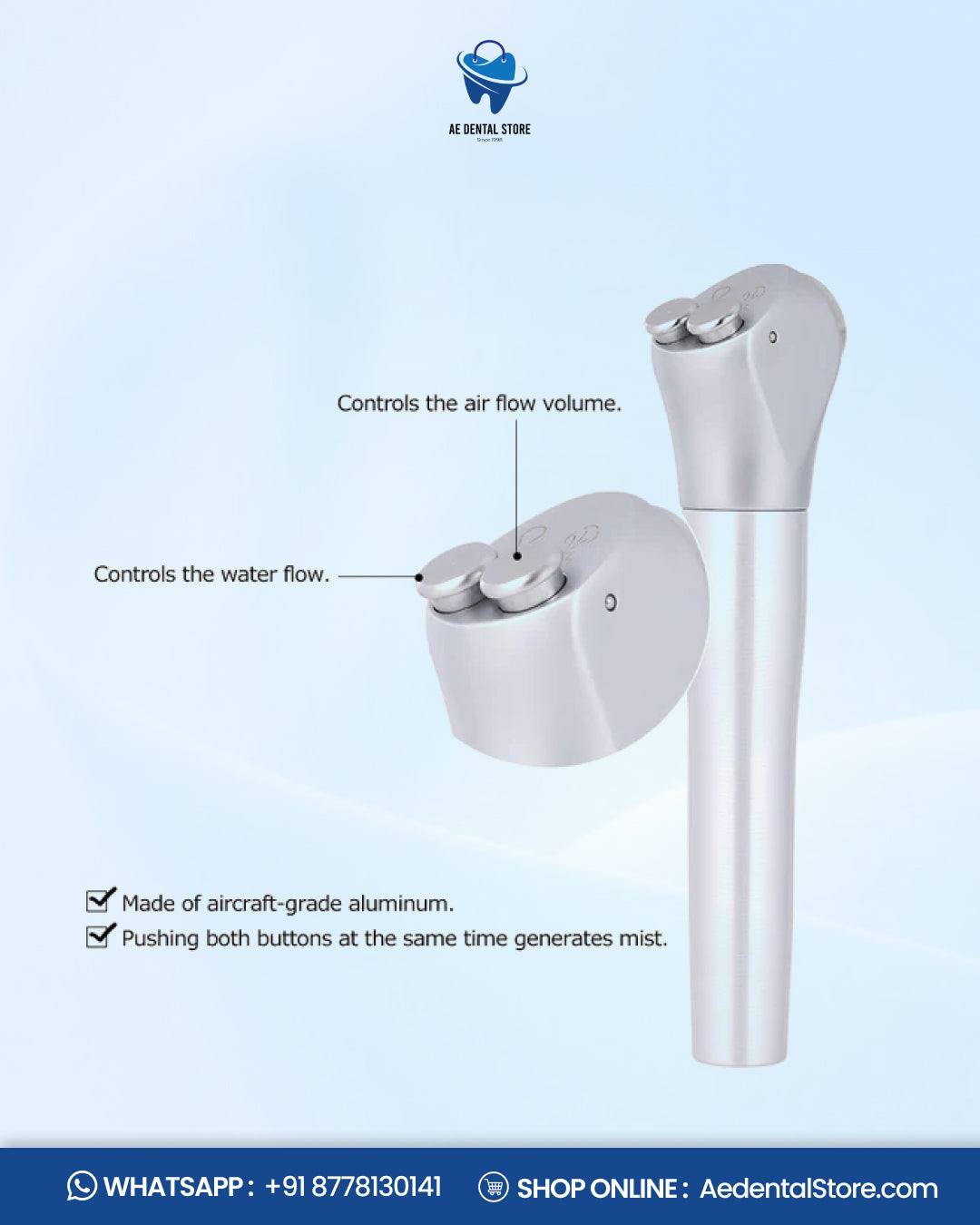 AE Dental 3-Way Air Water Syringe – Dental Handpiece with Interchangeable Tips