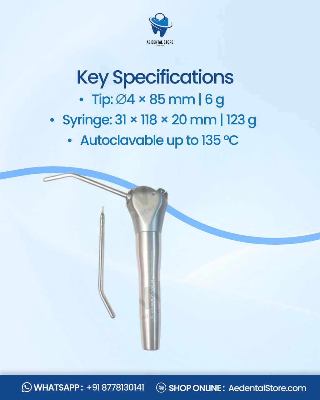 PureDent 3-Way Air Water Syringe – Dental Handpiece with Interchangeable Tips