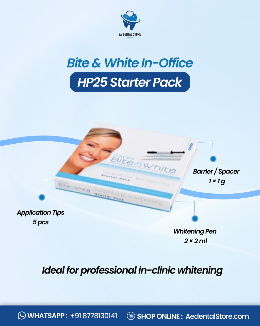 AE Dental Cavex Bite & White HP25 In-Office Whitening Starter Kit