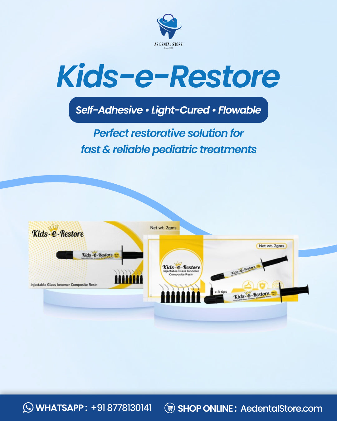 AE Kids Restore Flowable GIC – Self Adhesive Glass Ionomer Composite Syringe (2g)