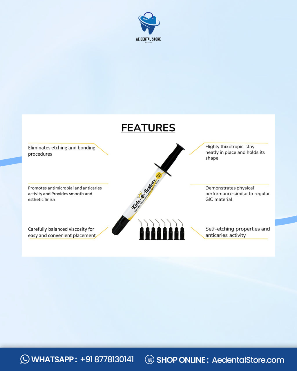 AE Kids Restore Flowable GIC – Self Adhesive Glass Ionomer Composite Syringe (2g)