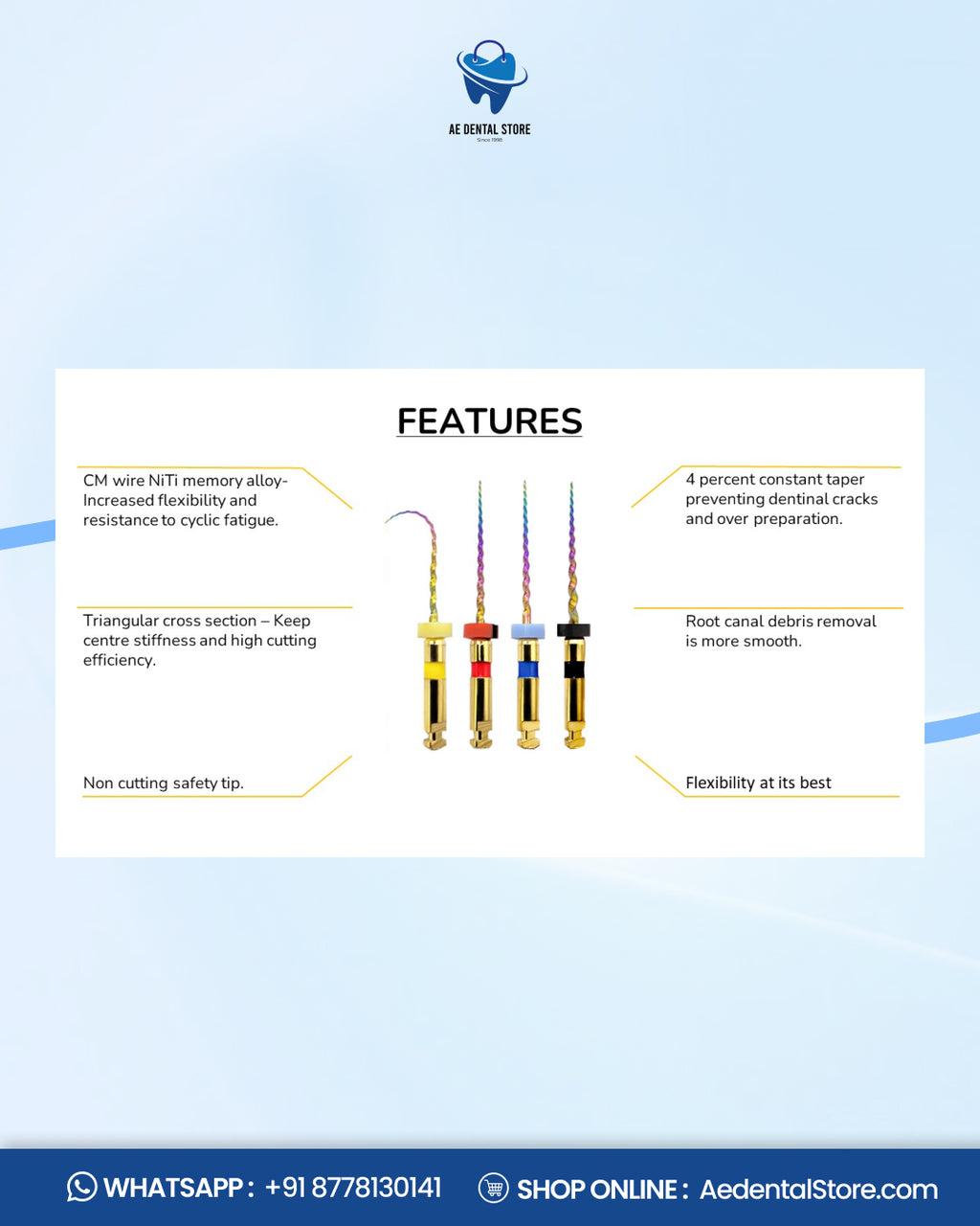AE Dental Kids-e-Files Rainbow Rotary Endodontic Files – Heat Treated NiTi Files for Pediatric Root Canal