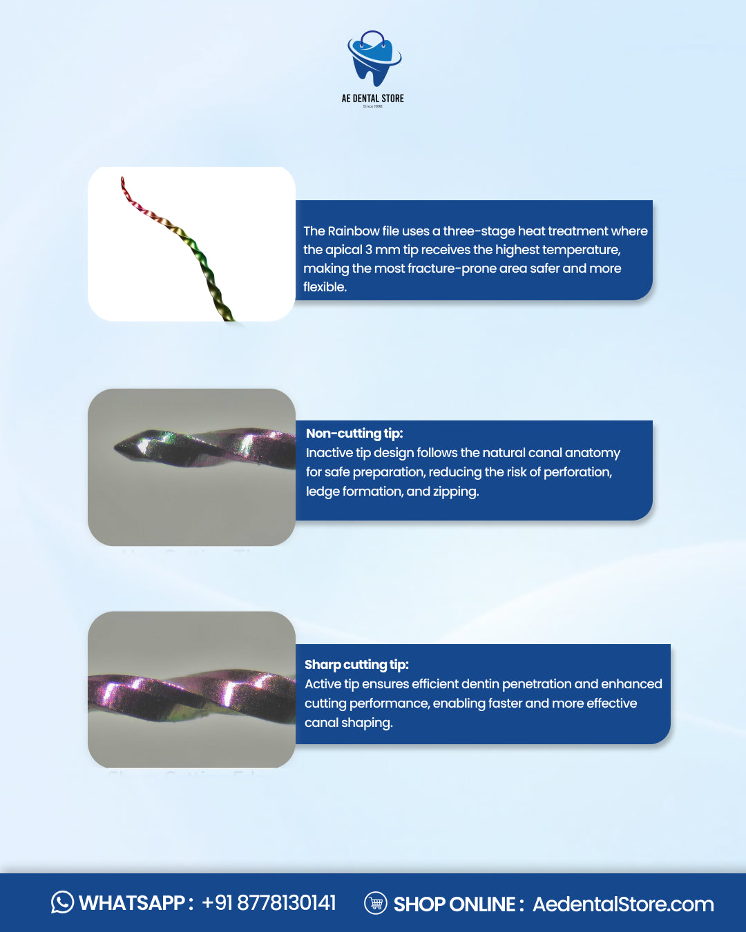AE Dental Kids-e-Files Rainbow Rotary Endodontic Files – Heat Treated NiTi Files for Pediatric Root Canal