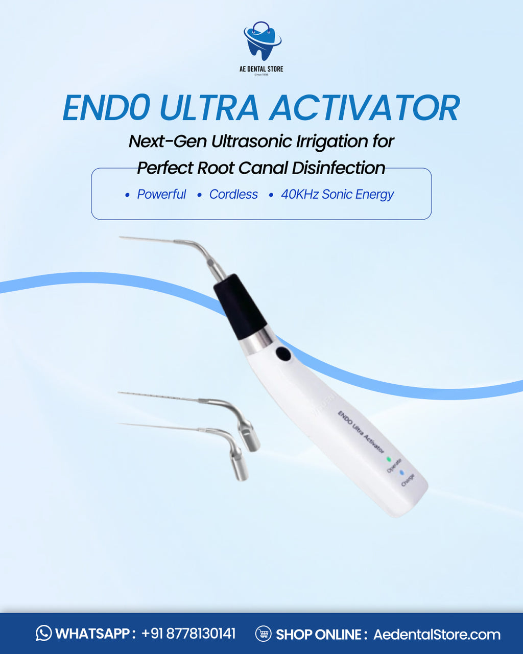 AE Dental Endo Ultra Activator – Rechargeable Ultrasonic Root Canal Irrigation Device