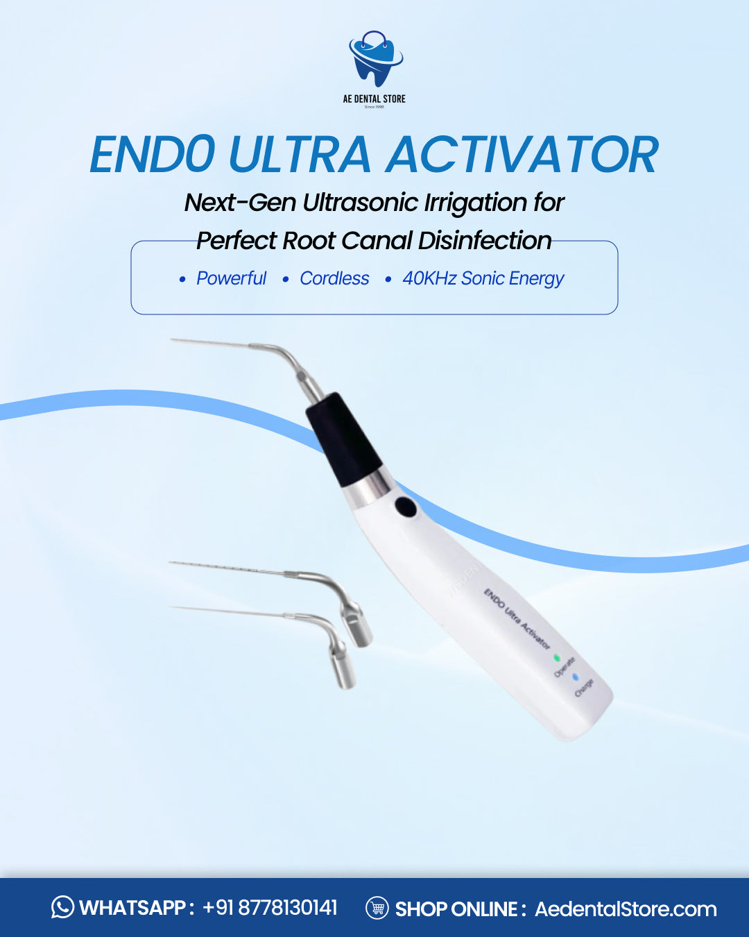 AE Dental Endo Ultra Activator – Rechargeable Ultrasonic Root Canal Irrigation Device