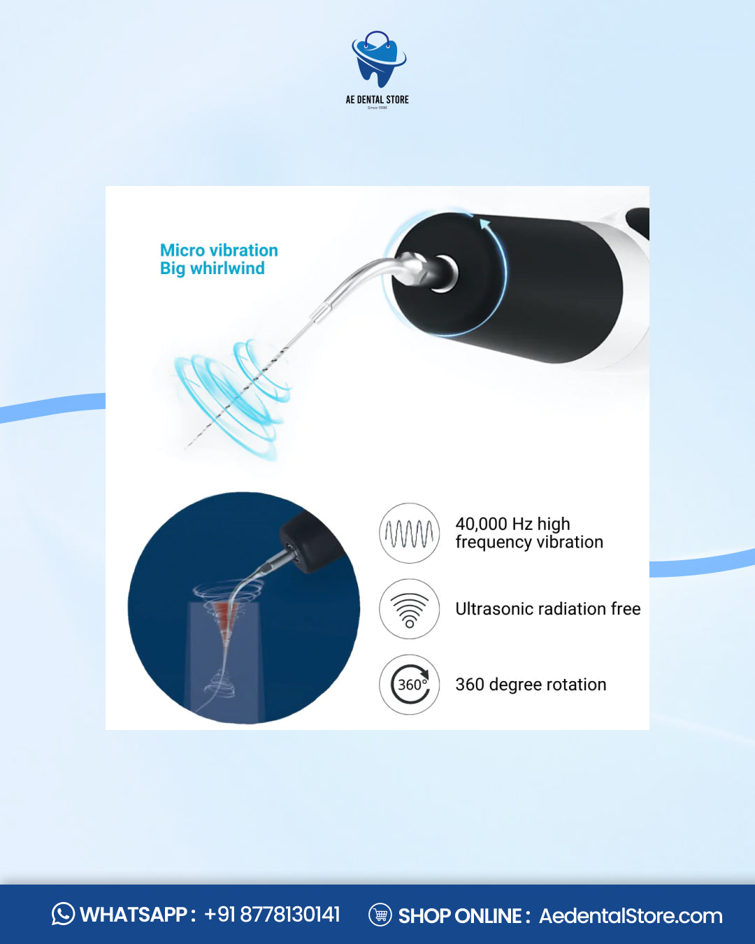 AE Dental Endo Ultra Activator – Rechargeable Ultrasonic Root Canal Irrigation Device