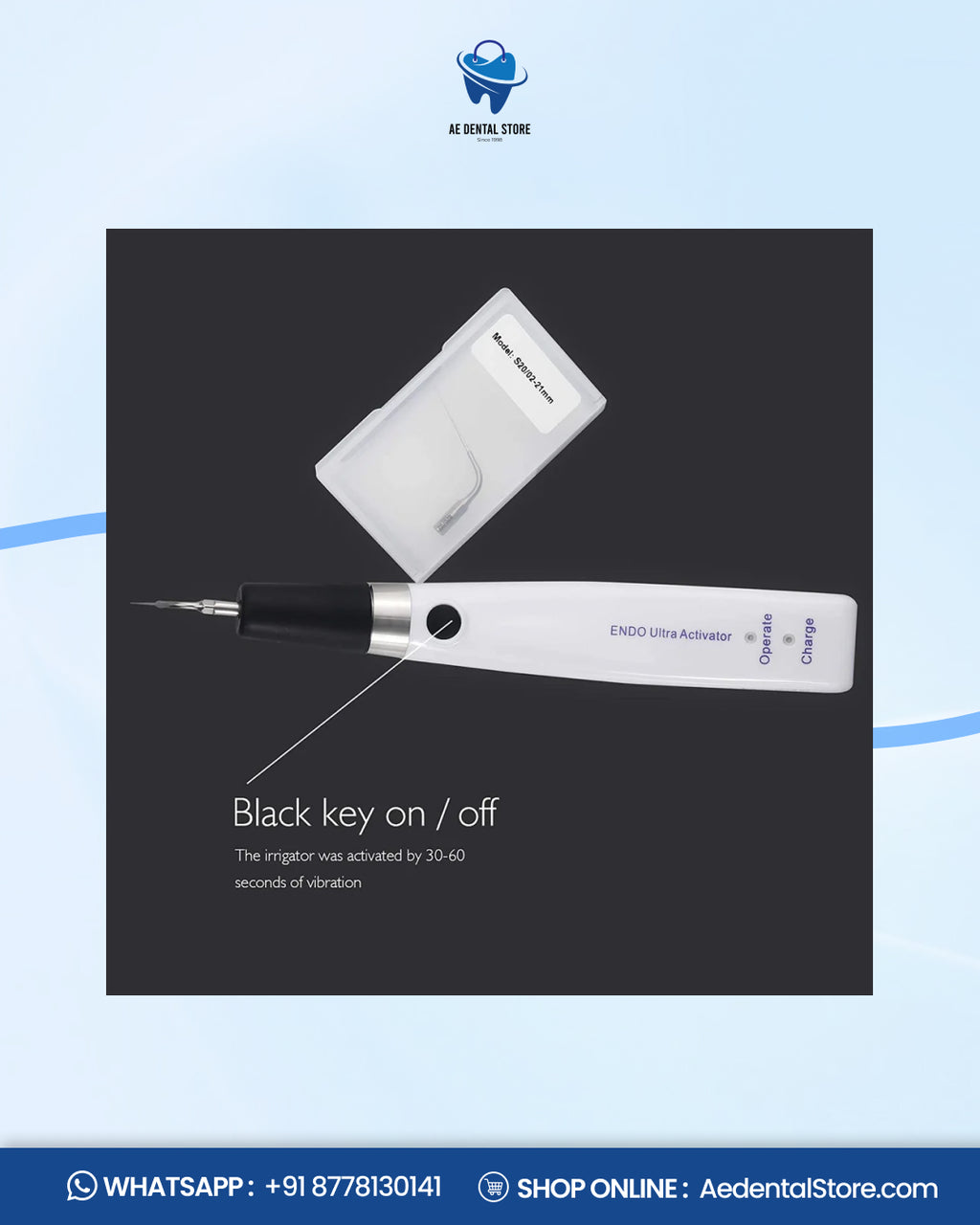 AE Dental Endo Ultra Activator – Rechargeable Ultrasonic Root Canal Irrigation Device