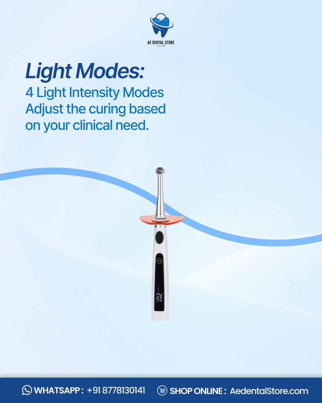 AE Dental Cordless LED Dental Curing Light – 4 Mode Light Cure Lamp