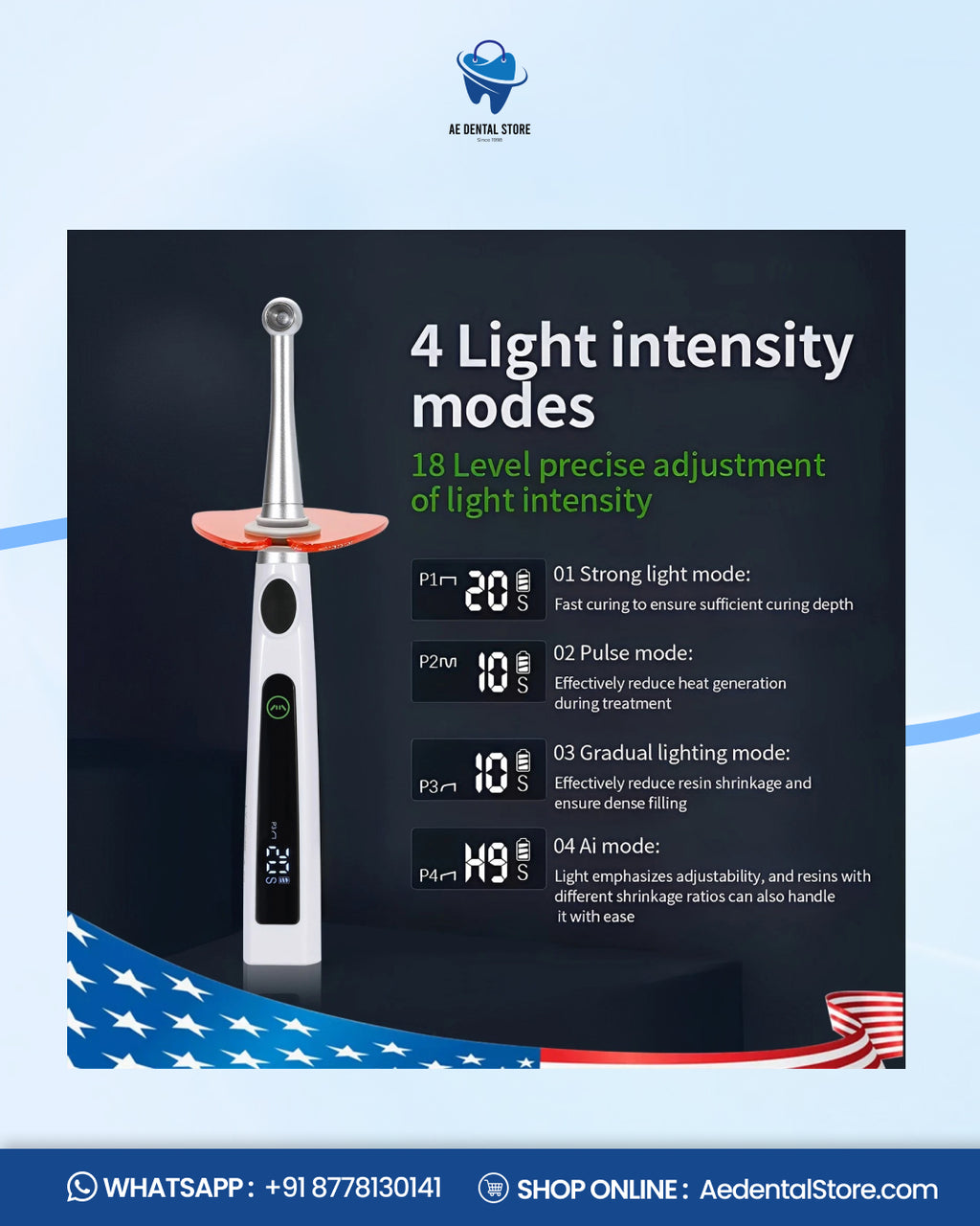 Ai  LED 1 Second Dental Curing Light – 4 Mode Light Cure Lamp