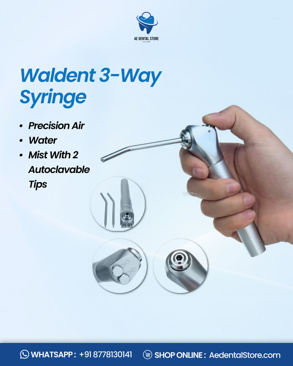 PureDent 3-Way Air Water Syringe – Dental Handpiece with Interchangeable Tips