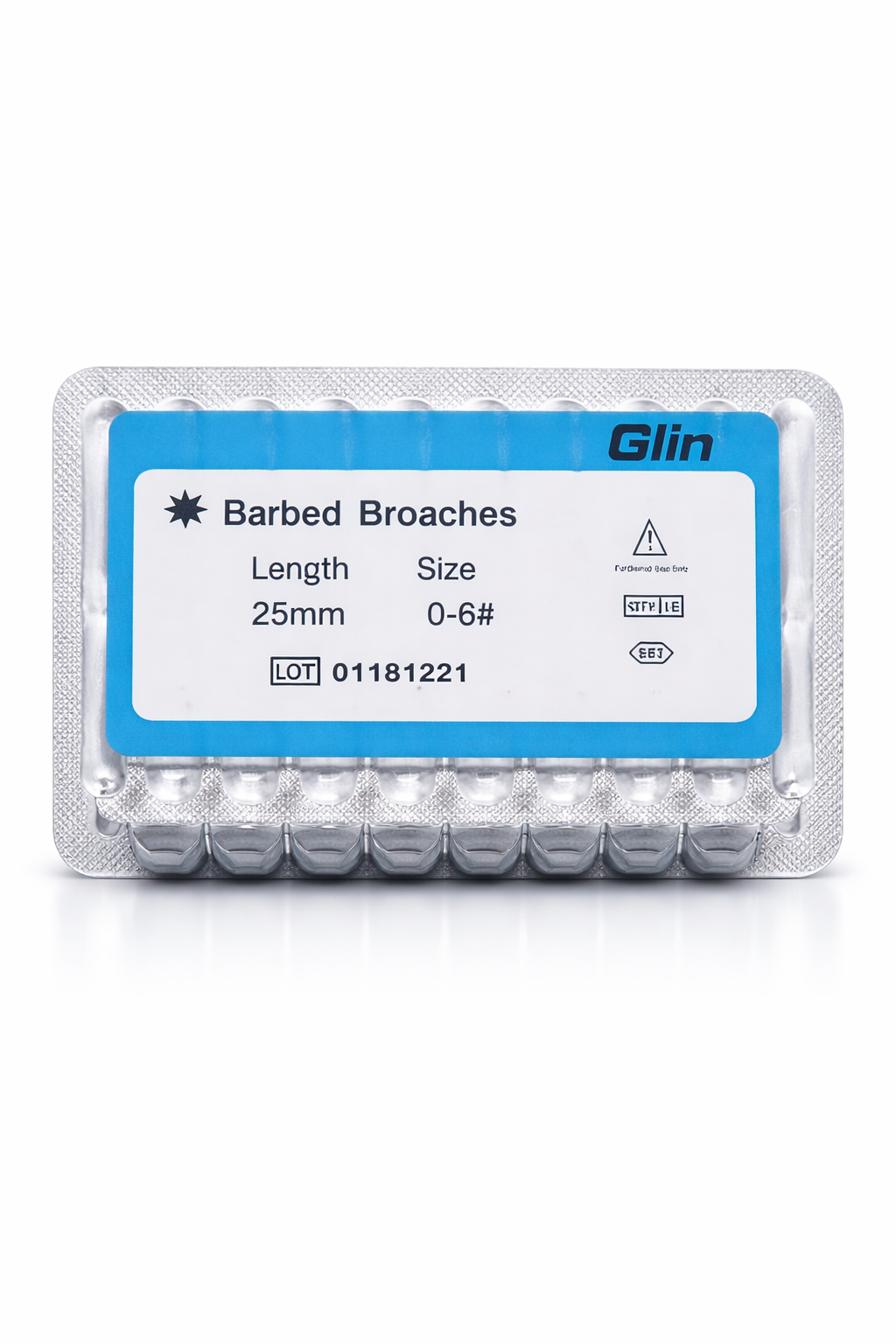 Glin Barbed Broaches 25mm – Dental Endodontic Root Canal Cleaning Instruments (Size 0–6)
