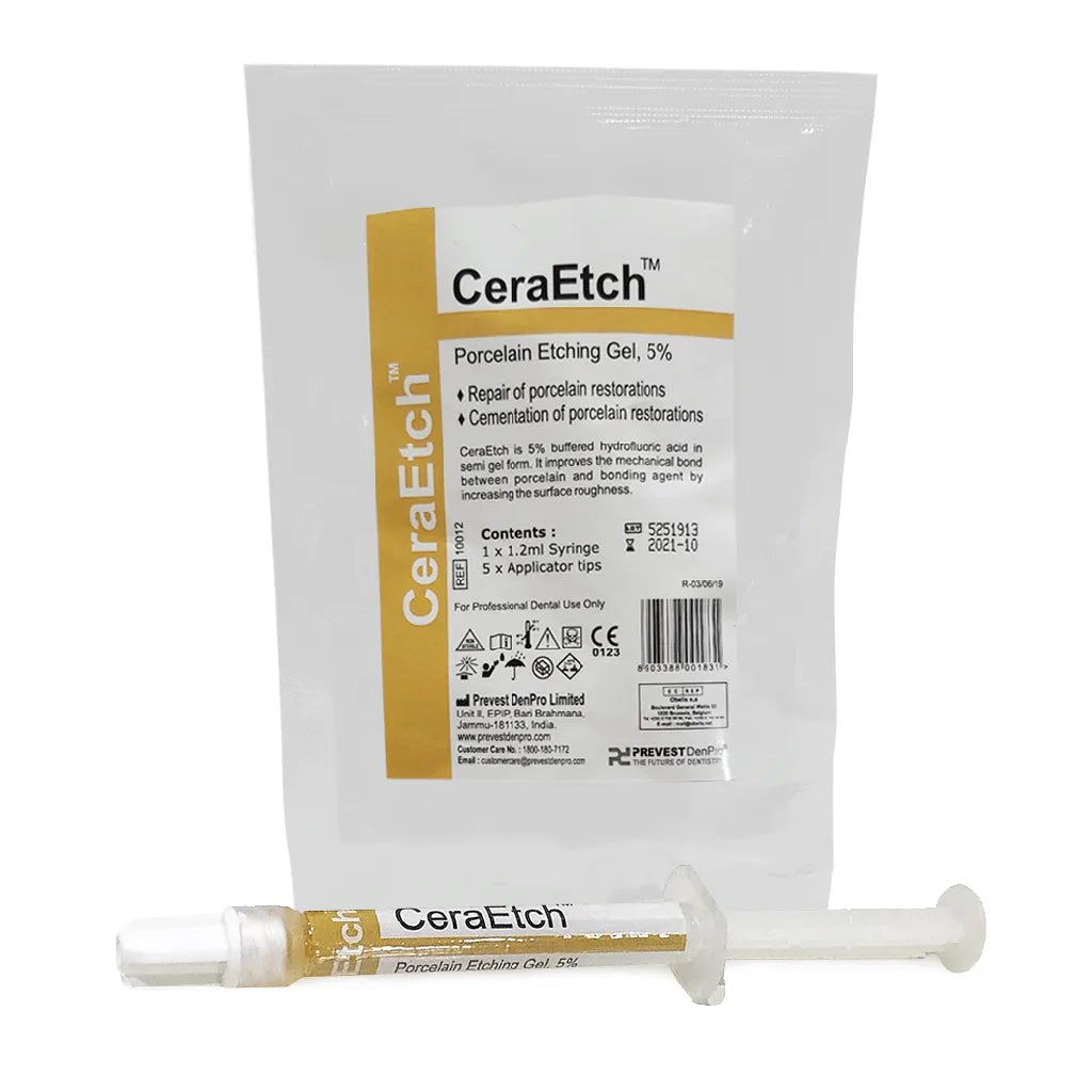 Prevest Denpro CeraEtch Etching Gel – 9.5% Hydrofluoric Acid Ceramic Etchant for Dental Restorations
